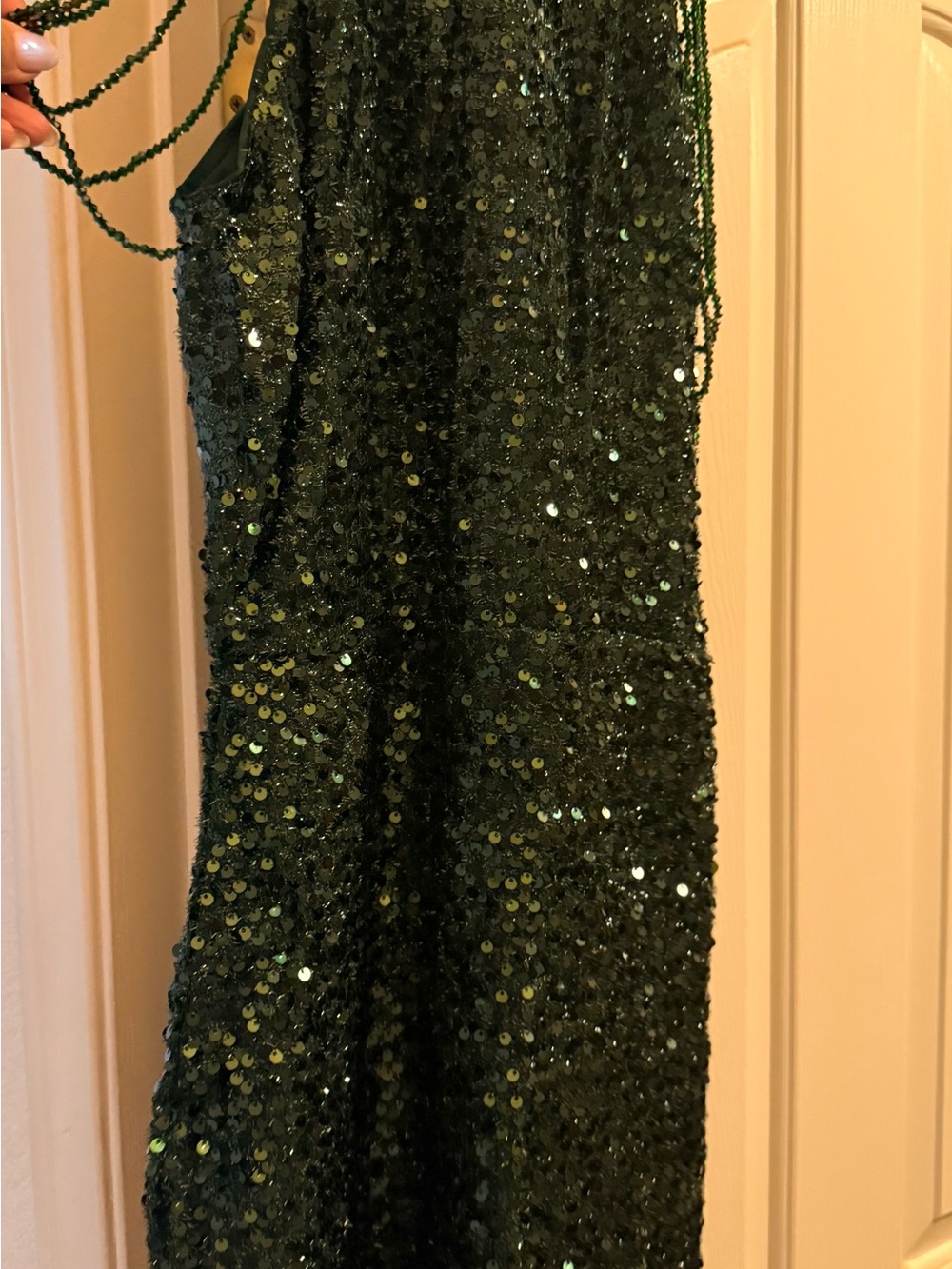 Emerald green sequins dress
